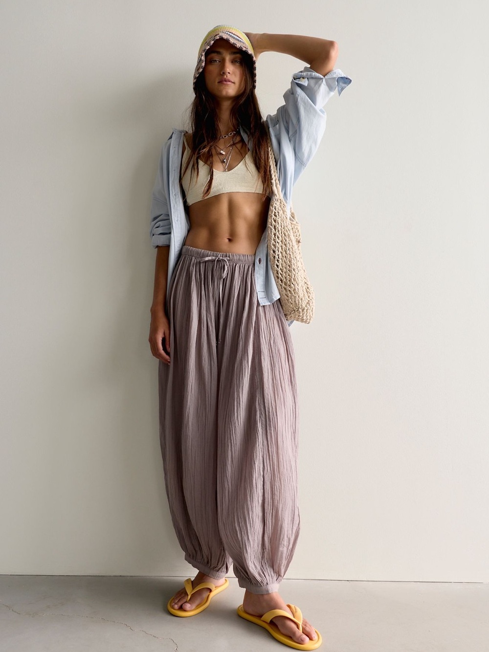Zara Dusty Pink Tie-Hem Wide Leg Pants